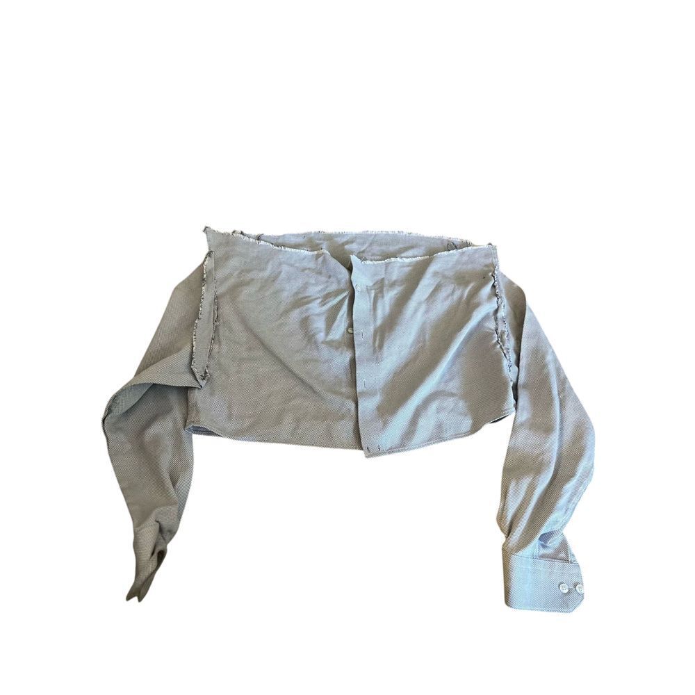 Handmade Cropped Button-Up‎ Top Upcycled Long Sleeve Shirt Unique Design